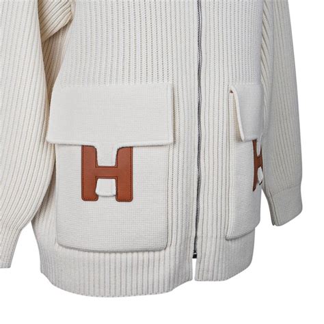 hermes cardigan zip winter white sweater brown leather h|hermes short sleeve sweaters.